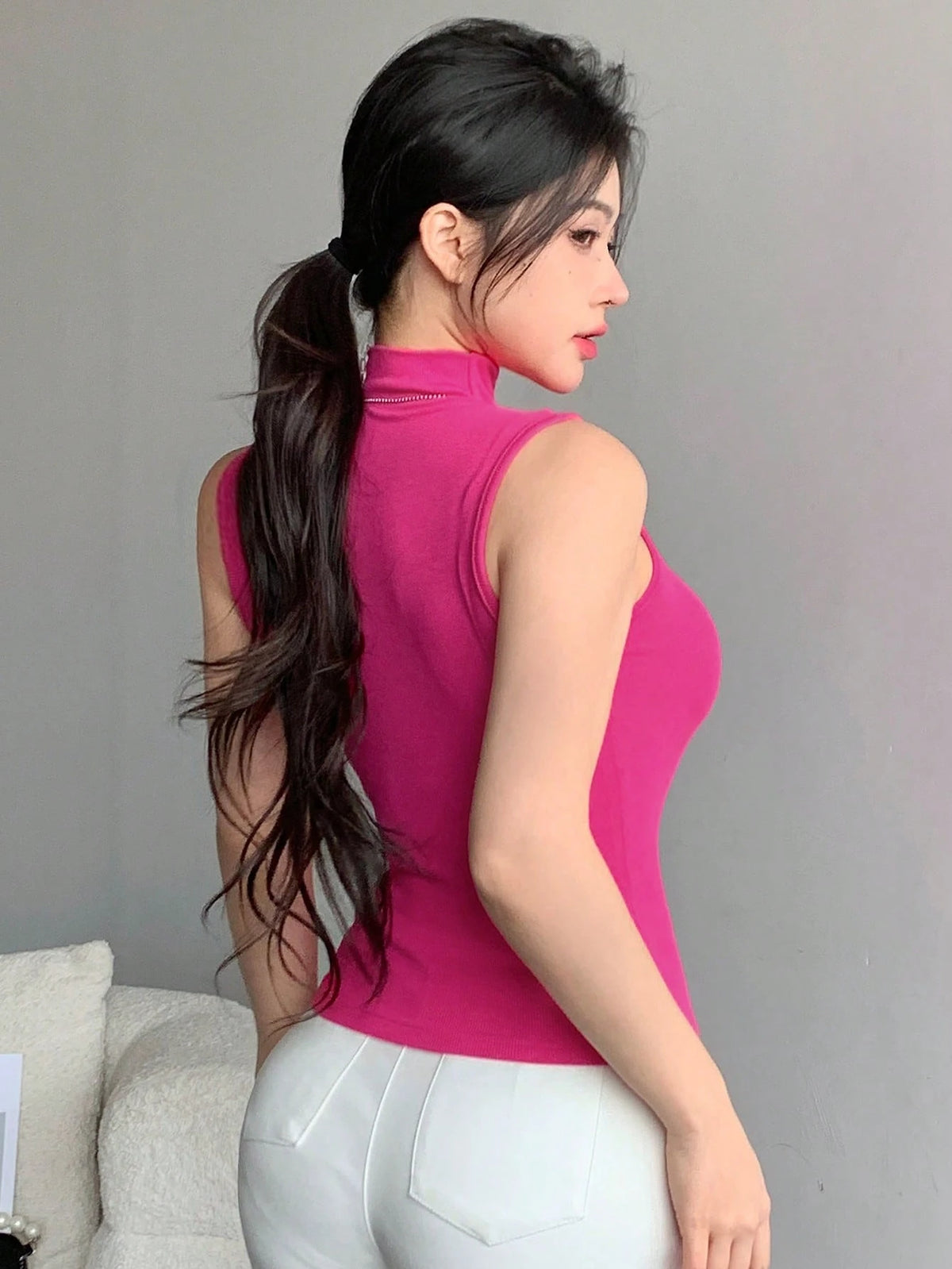DAZY Women High Collar Fitted Sleeveless Wrap Around Tank Tops