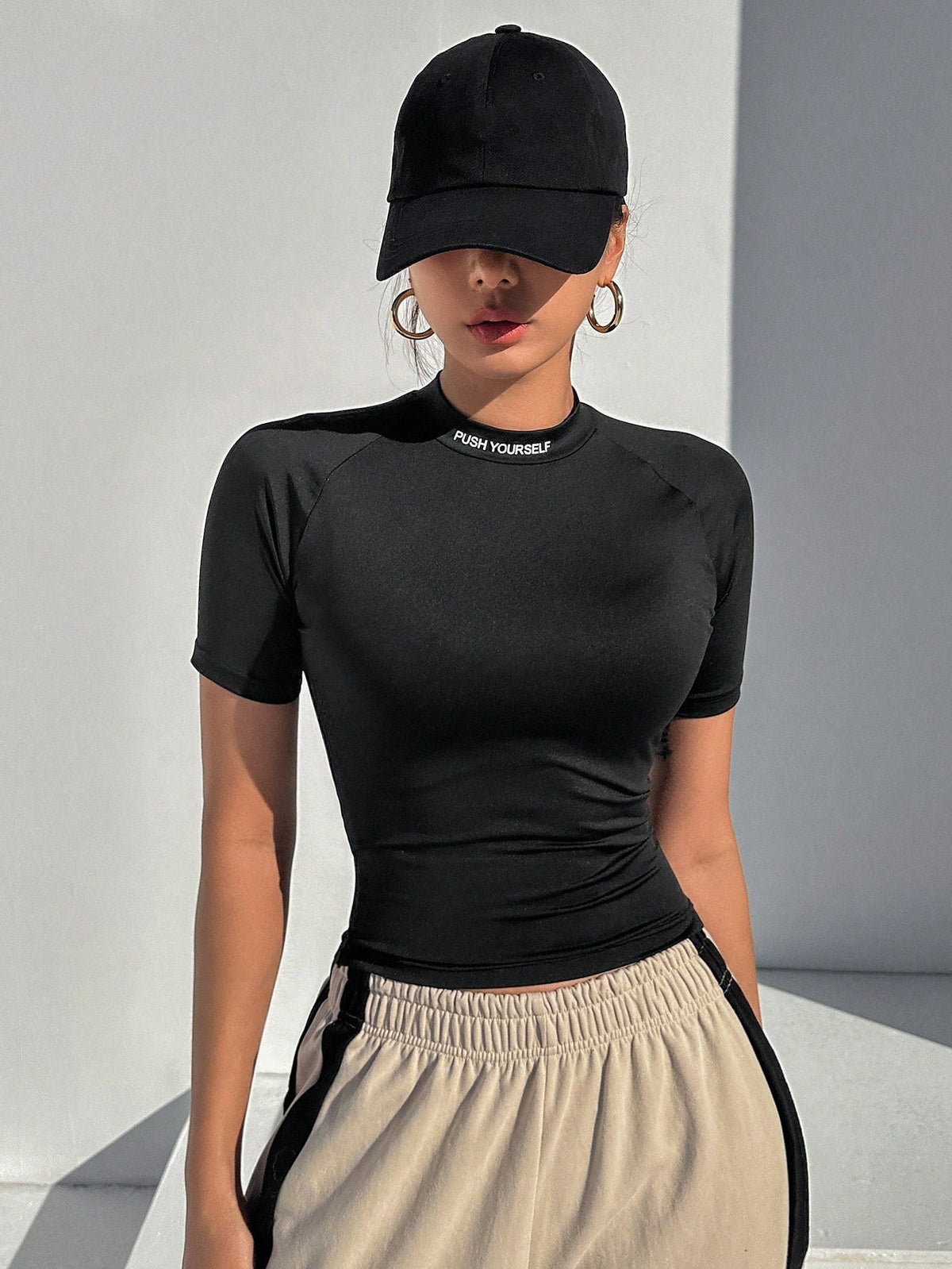 DAZY Women's Half Turtleneck Tight Short Sleeve T-Shirt With Letter Print And Cropped Hem Y2k,Fall Clothes