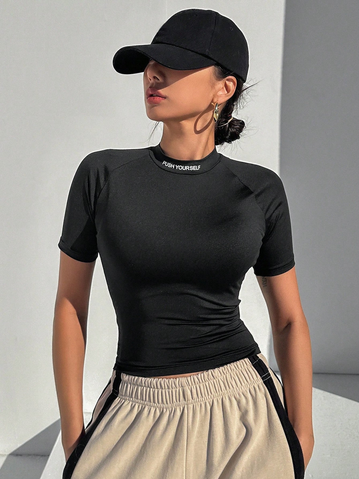 DAZY Women's Half Turtleneck Tight Short Sleeve T-Shirt With Letter Print And Cropped Hem Y2k,Fall Clothes