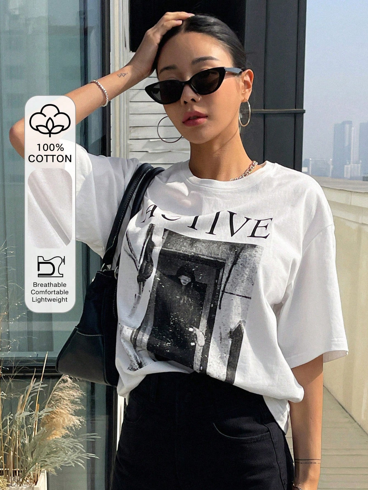 DAZY Women's Loose Fit Short Sleeve T-Shirt With Letter Print Round Neckline ACTIVE Summer,Graphic Tees