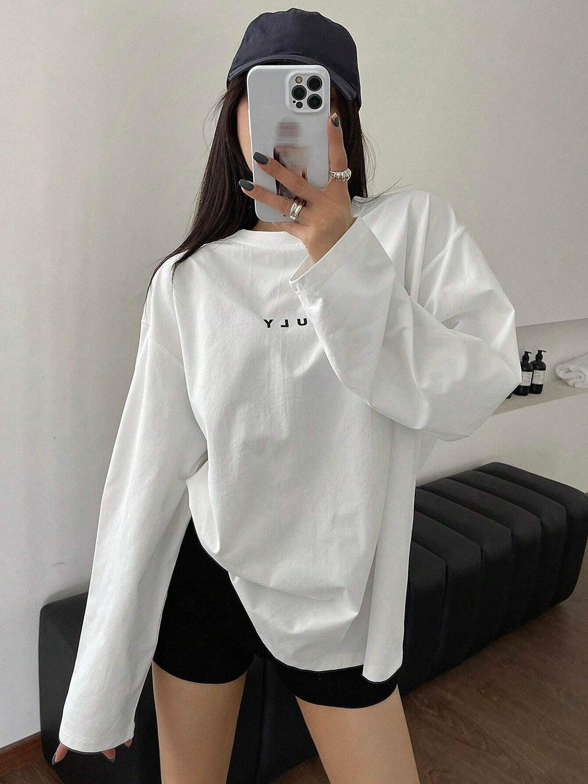 DAZY Women's Round Neck Drop Shoulder T-Shirt With Letter Print,Fall Clothes Long Sleeve Women Tops