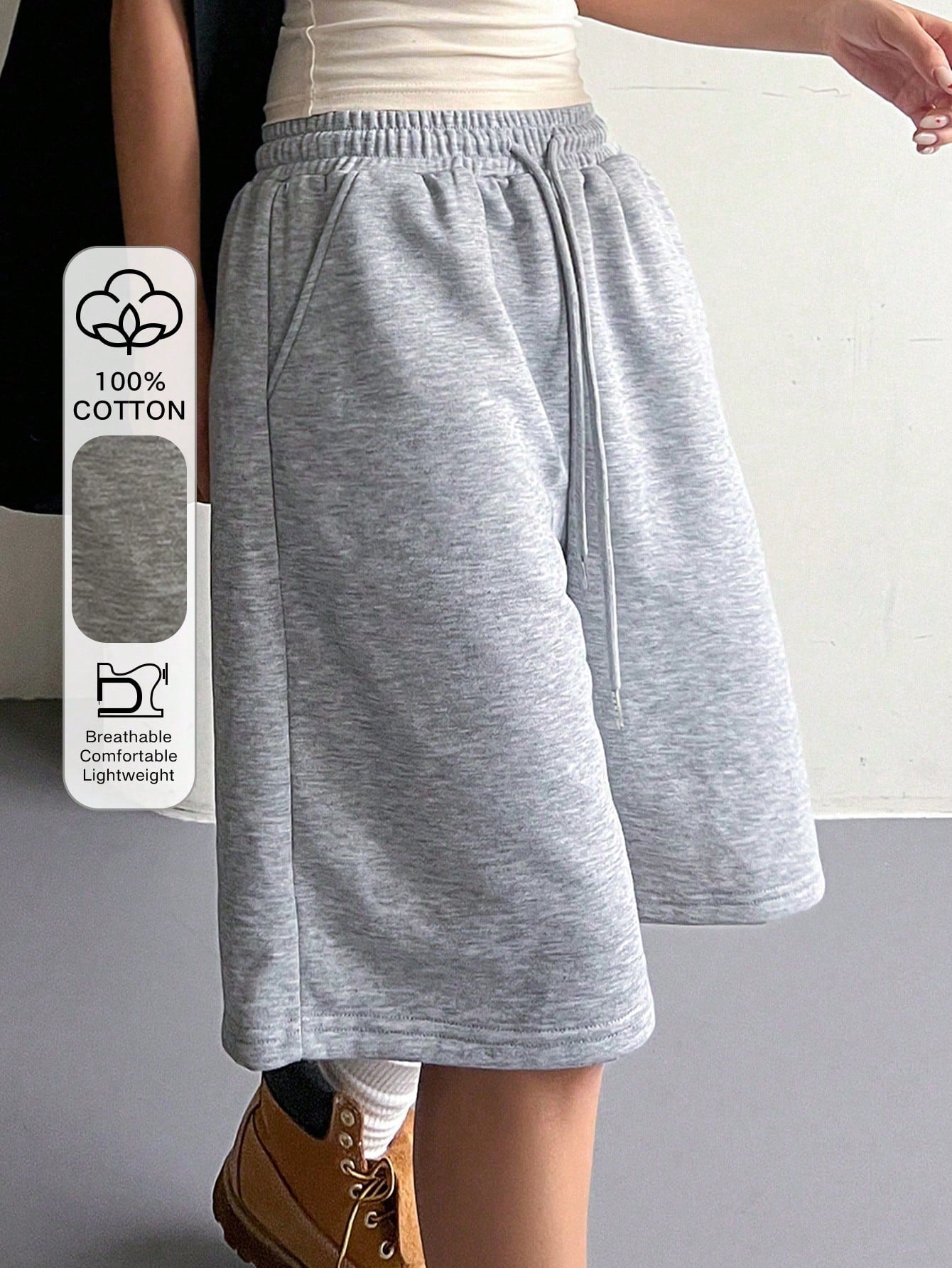 DAZY Women's Solid Color Drawstring Waist Pocket Loose Casual Shorts