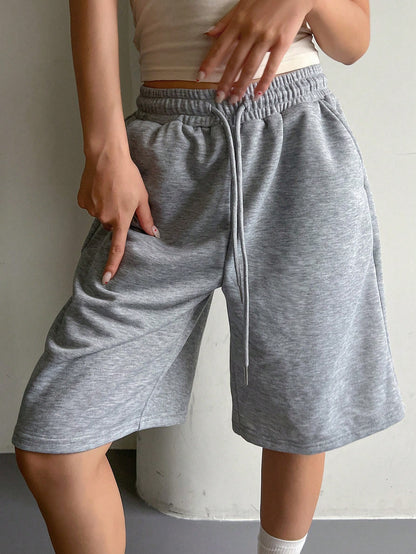 DAZY Women's Solid Color Drawstring Waist Pocket Loose Casual Shorts