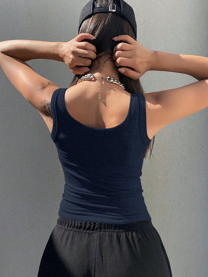 DAZY Women's Summer Solid Color Slim Fit Ribbed Round Neck Tank Top