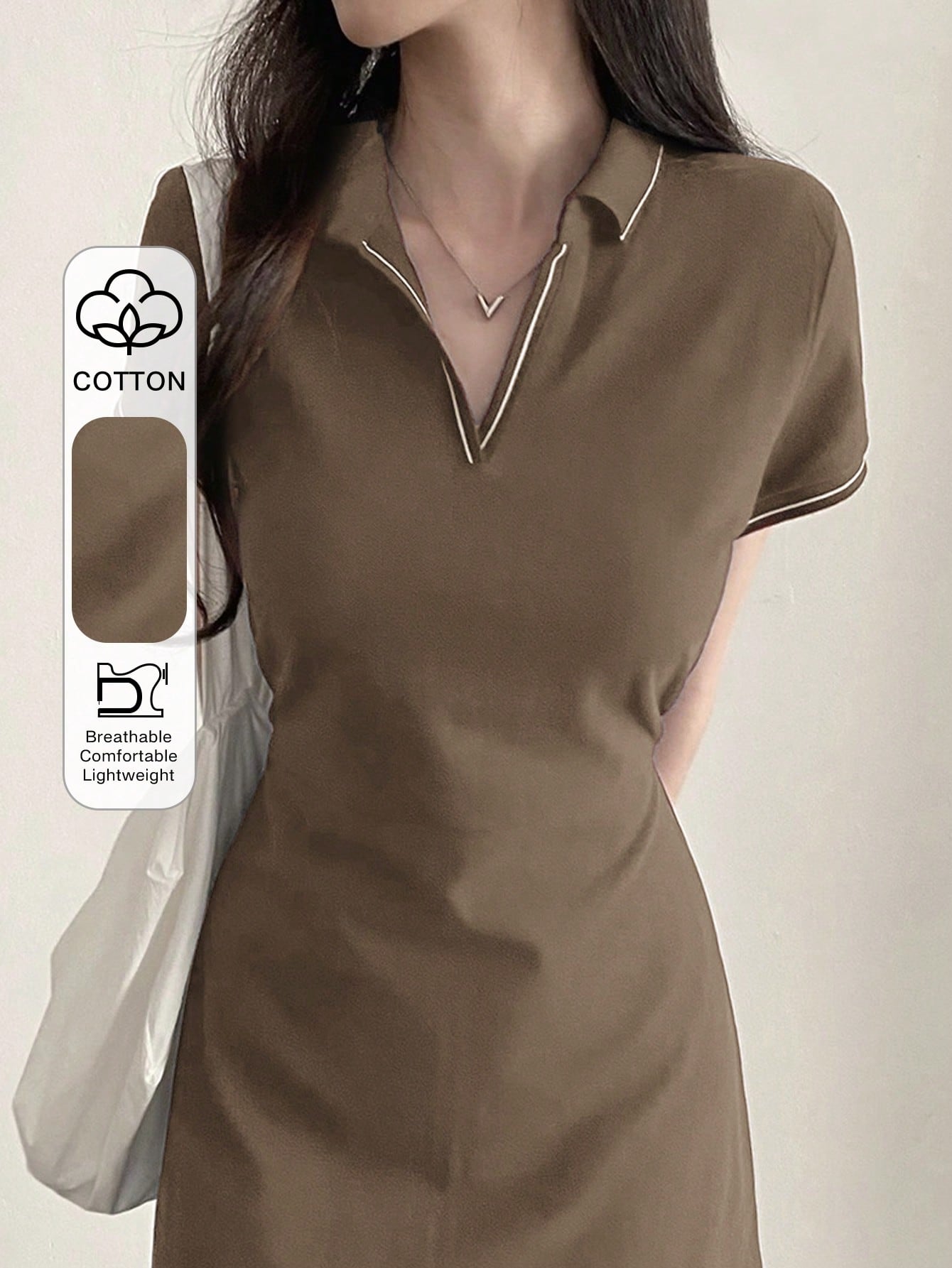 DAZY Women's V-Neck Casual Striped Mid-Length Dress Shirt Dress Maxi Dress