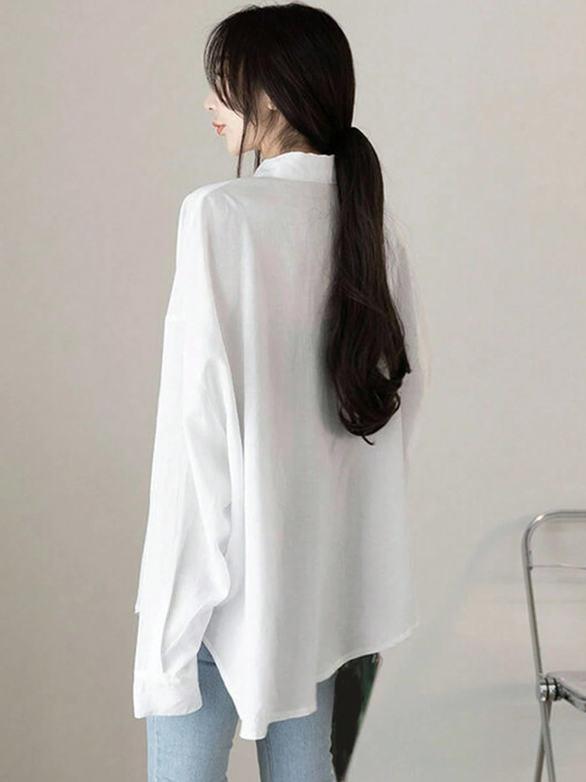 DAZY Women Solid Color Regular Turn-Down Collar Ultra-Loose Shirt,Long Sleeve Tops,Fall Clothes Thin Clothing