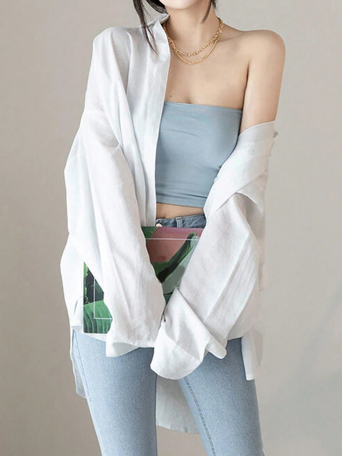 DAZY Women Solid Color Regular Turn-Down Collar Ultra-Loose Shirt,Long Sleeve Tops,Fall Clothes Thin Clothing