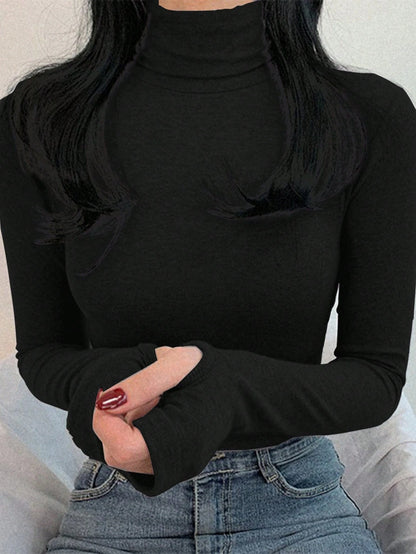 DAZY Women Solid Color Turtleneck Long Sleeve Casual Slim Fit Undershirt,Fall Clothes