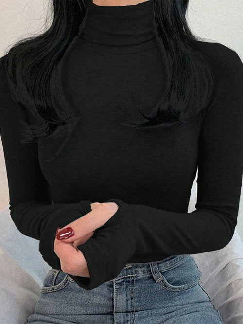 DAZY Women Solid Color Turtleneck Long Sleeve Casual Slim Fit Undershirt,Fall Clothes