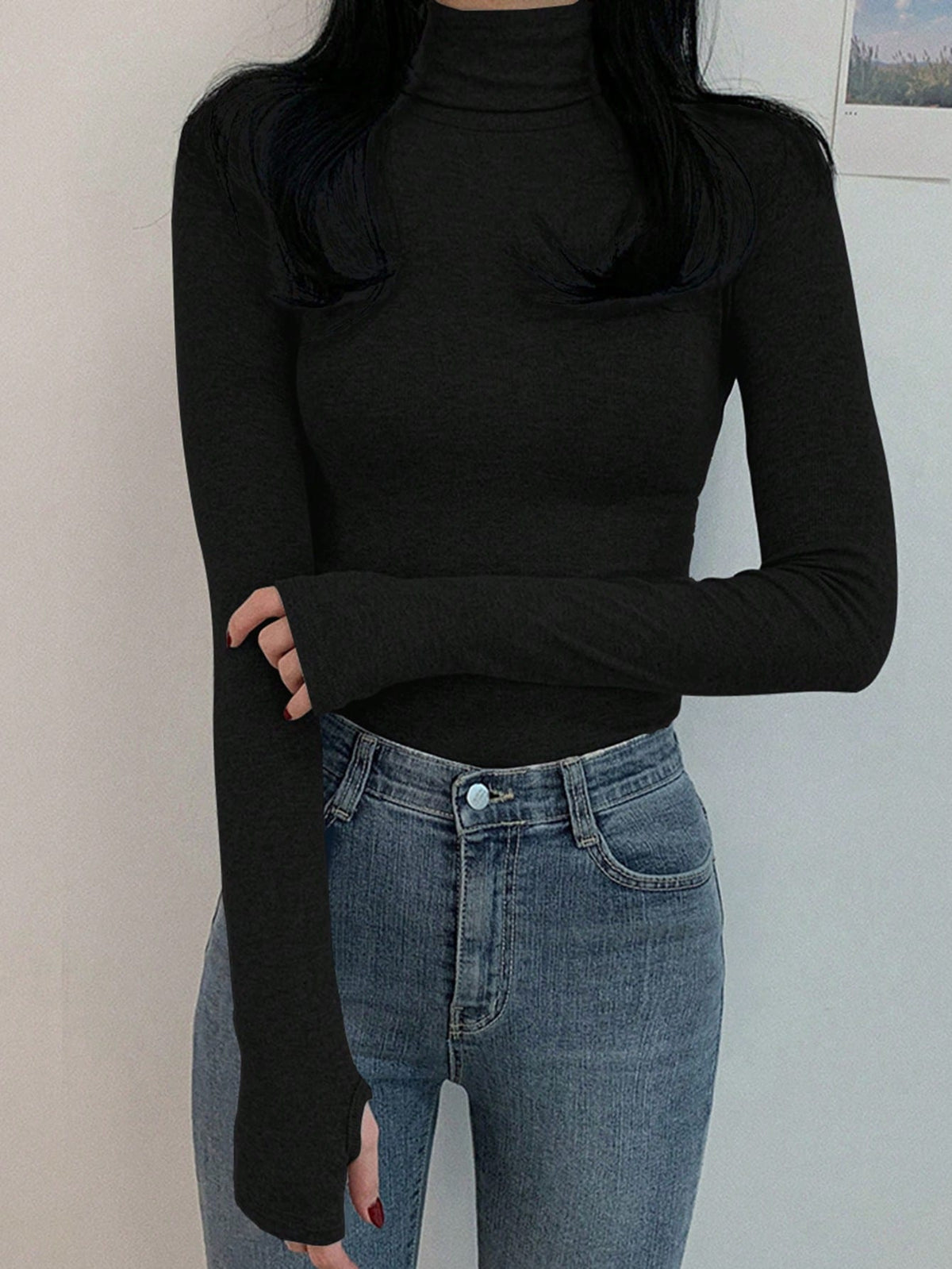 DAZY Women Solid Color Turtleneck Long Sleeve Casual Slim Fit Undershirt,Fall Clothes