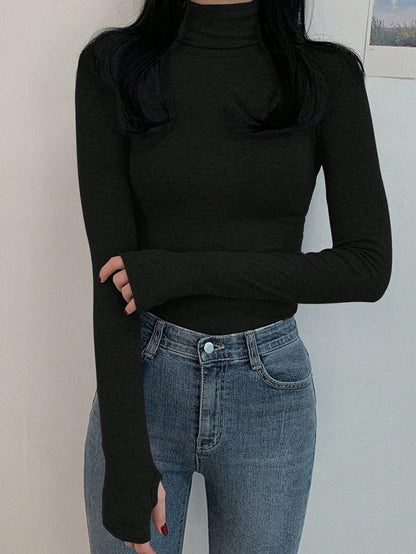 DAZY Women Solid Color Turtleneck Long Sleeve Casual Slim Fit Undershirt,Fall Clothes