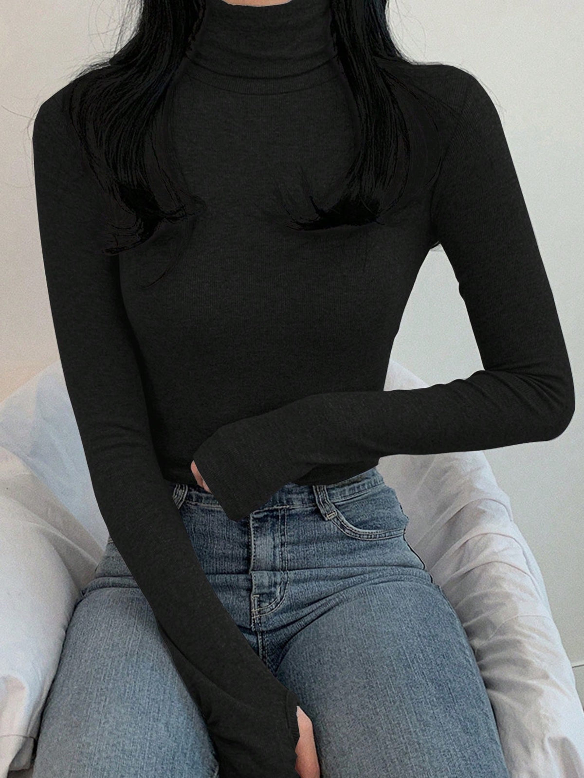 DAZY Women Solid Color Turtleneck Long Sleeve Casual Slim Fit Undershirt,Fall Clothes