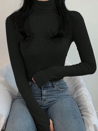 DAZY Women Solid Color Turtleneck Long Sleeve Casual Slim Fit Undershirt,Fall Clothes