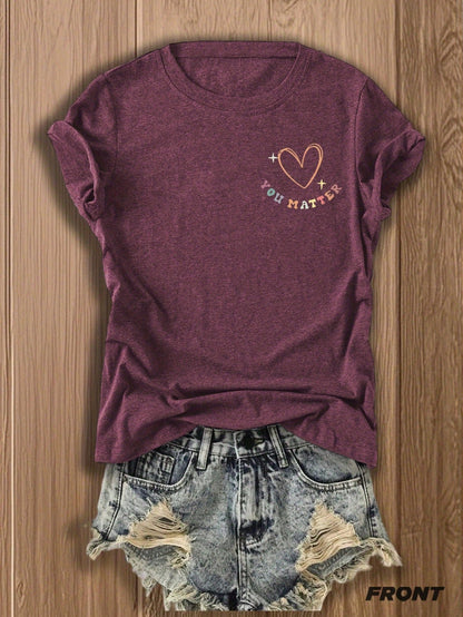 'Dear Person Behind Me' Double-Sided Print Inspirational Tee, Soft Cotton Blend Casual Top For Couples & Best Friends