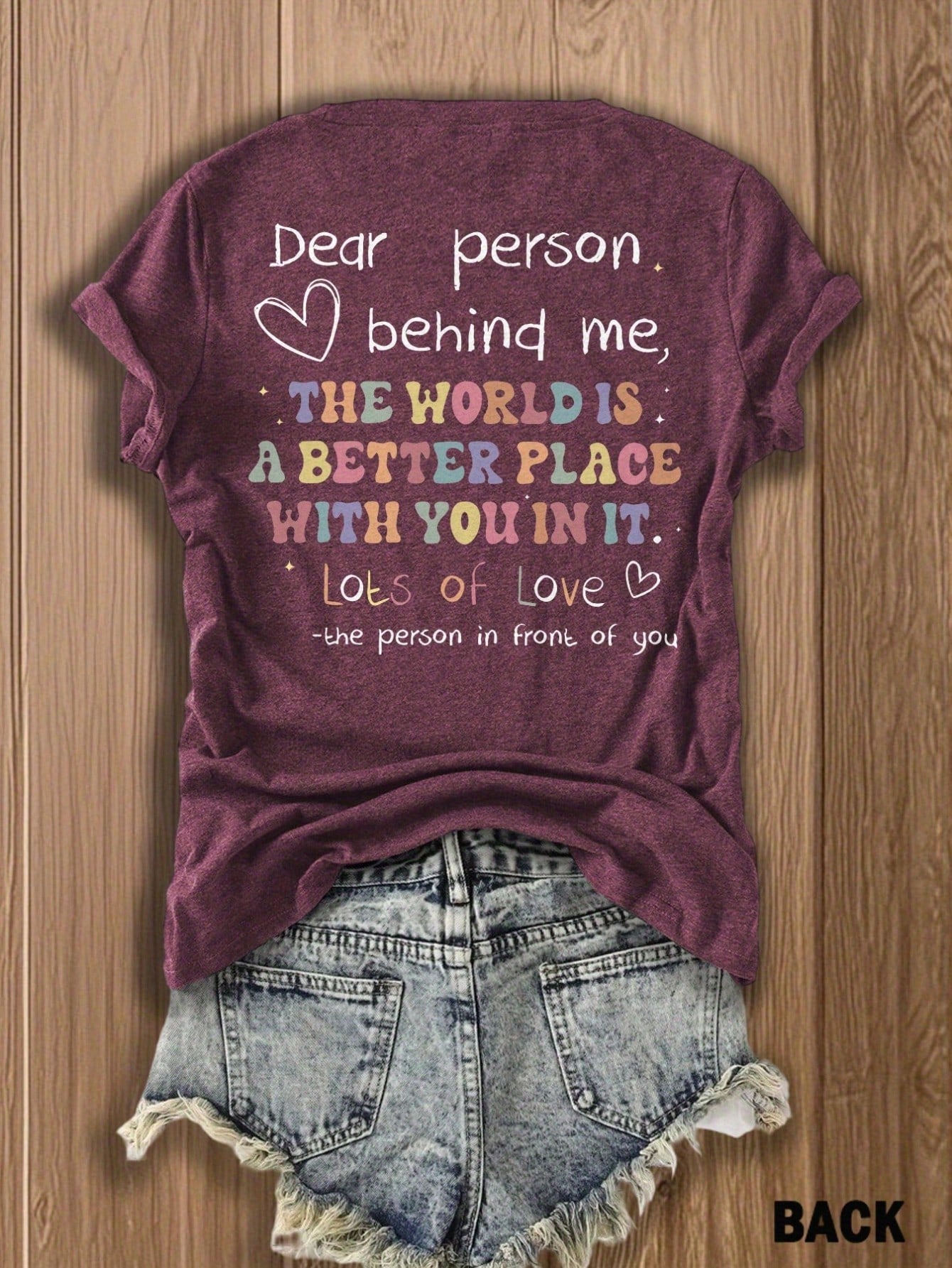 'Dear Person Behind Me' Double-Sided Print Inspirational Tee, Soft Cotton Blend Casual Top For Couples & Best Friends