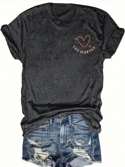 'Dear Person Behind Me' Double-Sided Print Inspirational Tee, Soft Cotton Blend Casual Top For Couples & Best Friends