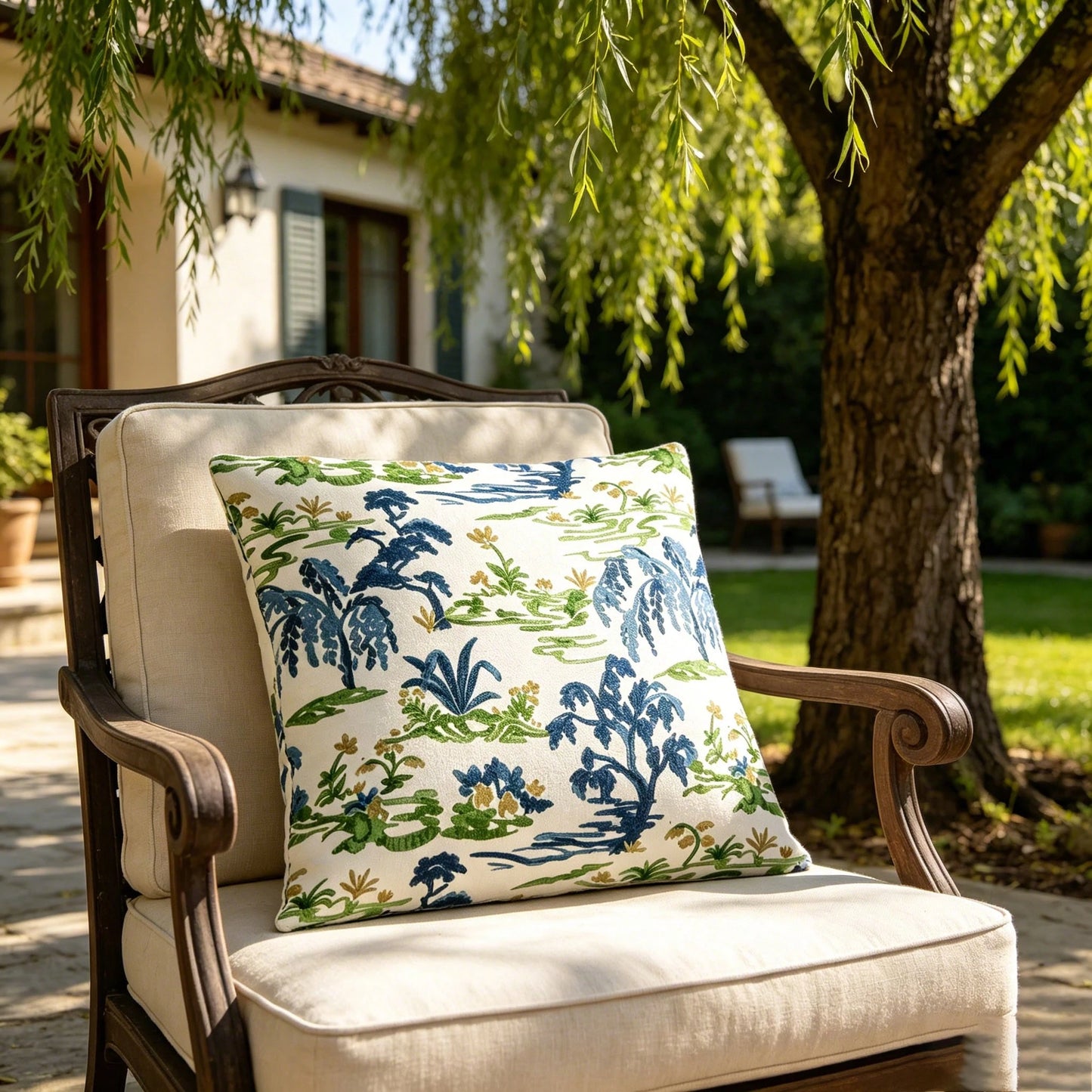 Decorative Blue- Green Throw Pillow Cover, Chinoiserie Style Accen Pillow Cover For Sofa And Bed