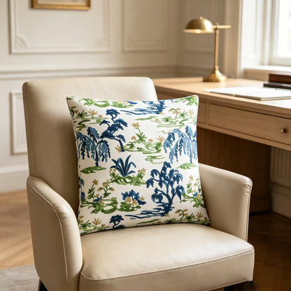 Decorative Blue- Green Throw Pillow Cover, Chinoiserie Style Accen Pillow Cover For Sofa And Bed