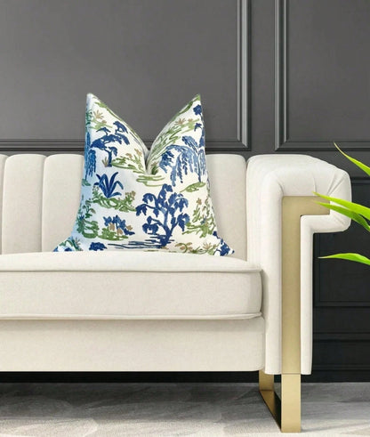 Decorative Blue- Green Throw Pillow Cover, Chinoiserie Style Accen Pillow Cover For Sofa And Bed