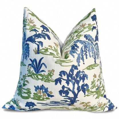Decorative Blue- Green Throw Pillow Cover, Chinoiserie Style Accen Pillow Cover For Sofa And Bed