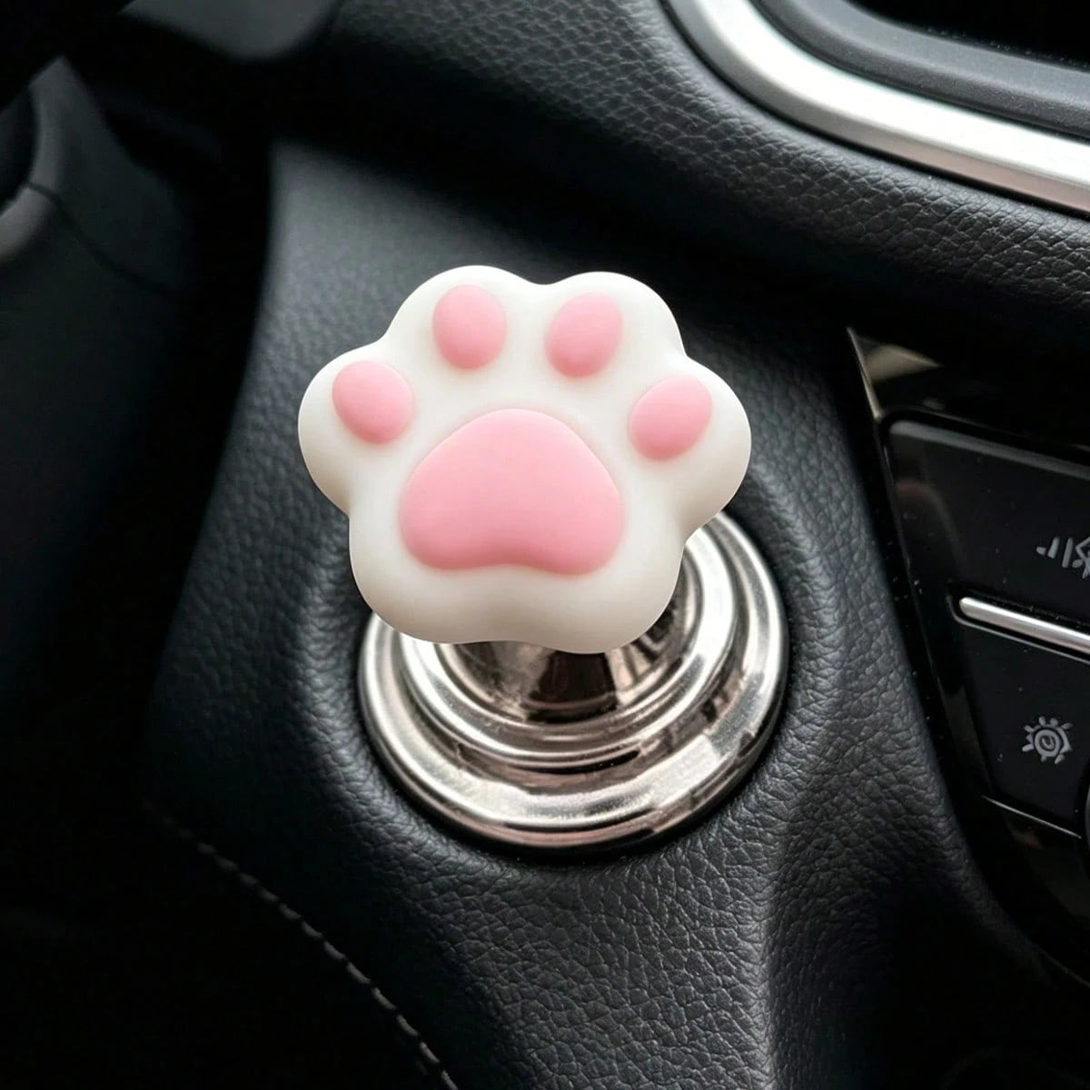 Decorative Car Accessories, Including Cute Cat Paw Shaped Car Start Button, Cute Design, Car Engine Start/Stop Control Lever Protective Cover, Universal One-Touch Ignition Start Protective Cover And A