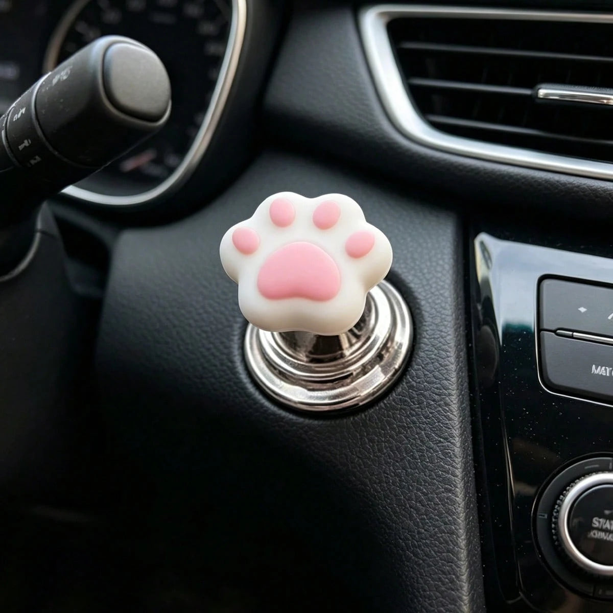 Decorative Car Accessories, Including Cute Cat Paw Shaped Car Start Button, Cute Design, Car Engine Start/Stop Control Lever Protective Cover, Universal One-Touch Ignition Start Protective Cover And A