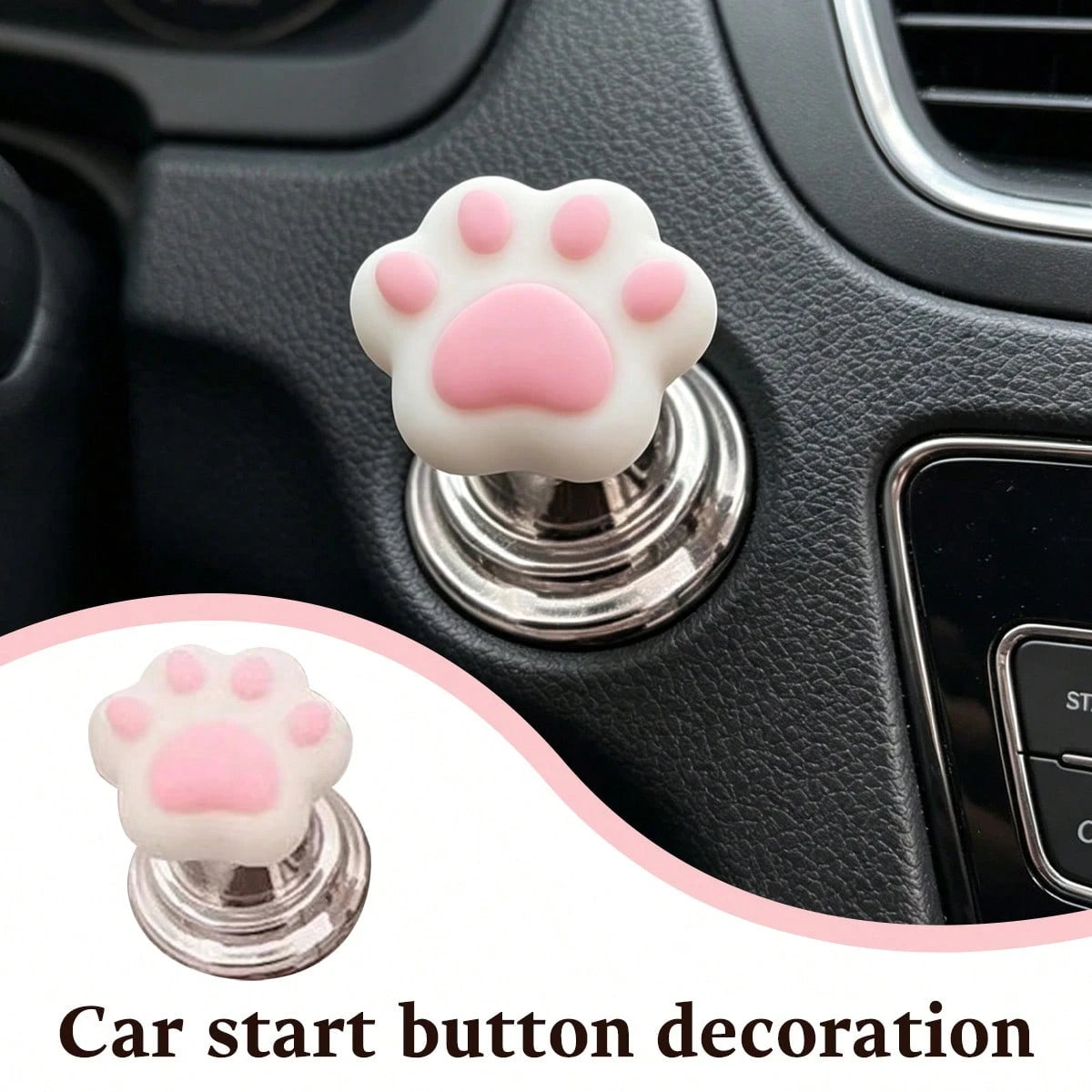 Decorative Car Accessories, Including Cute Cat Paw Shaped Car Start Button, Cute Design, Car Engine Start/Stop Control Lever Protective Cover, Universal One-Touch Ignition Start Protective Cover And A