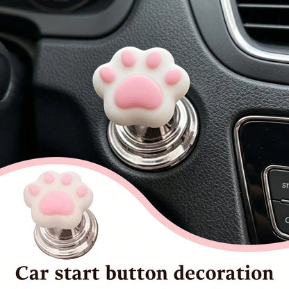 Decorative Car Accessories, Including Cute Cat Paw Shaped Car Start Button, Cute Design, Car Engine Start/Stop Control Lever Protective Cover, Universal One-Touch Ignition Start Protective Cover And A