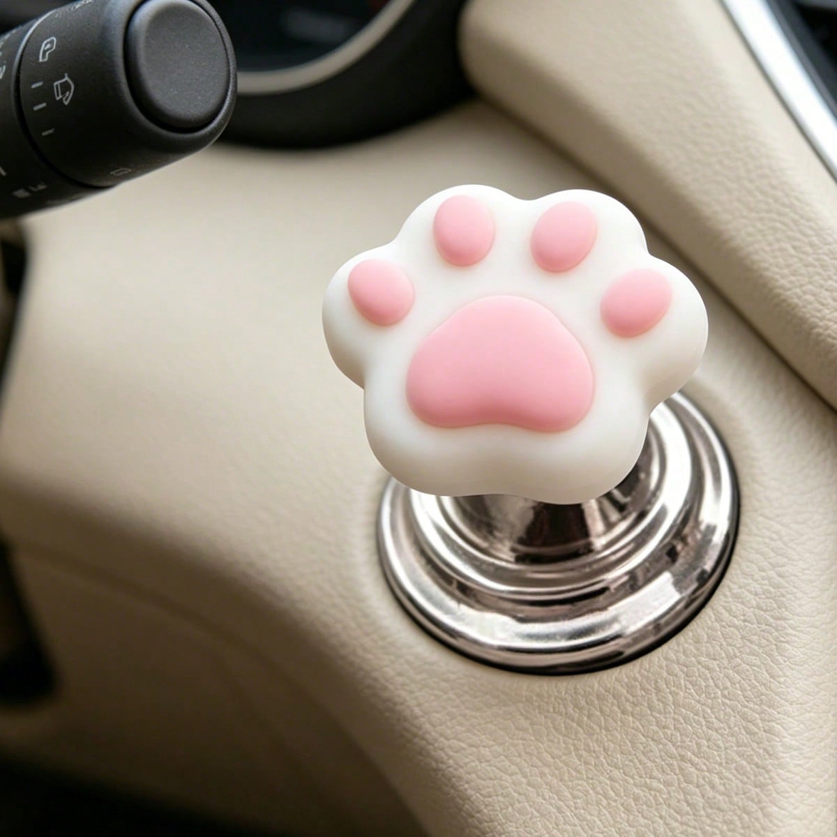 Decorative Car Accessories, Including Cute Cat Paw Shaped Car Start Button, Cute Design, Car Engine Start/Stop Control Lever Protective Cover, Universal One-Touch Ignition Start Protective Cover And A