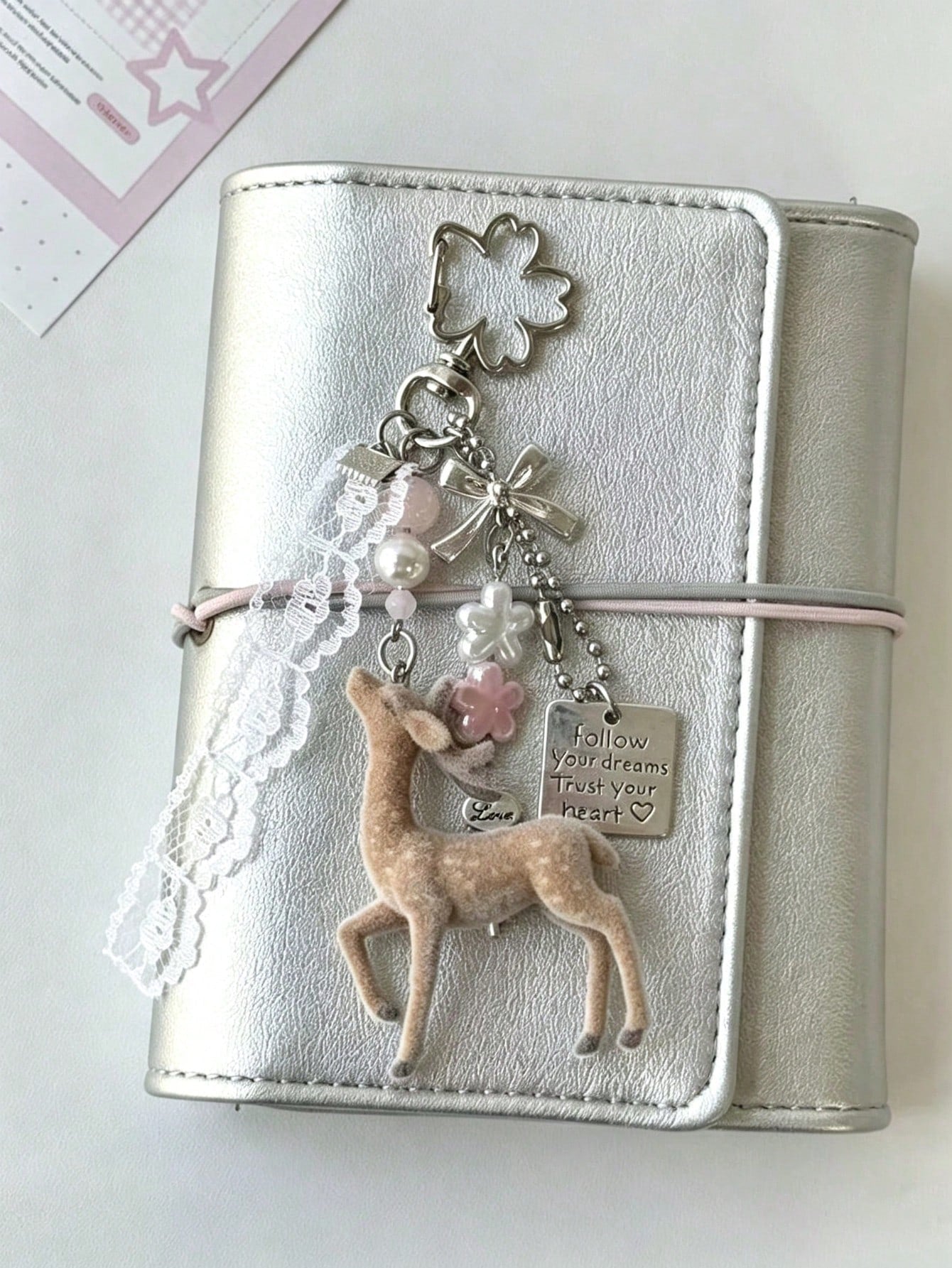 Deer Keychain Pendant, Lace Pearl Bow Bag Charm, Korean Sweet Clover Backpack Hanging Chain, Y2K Sweet Girl Style Gift