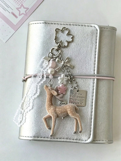 Deer Keychain Pendant, Lace Pearl Bow Bag Charm, Korean Sweet Clover Backpack Hanging Chain, Y2K Sweet Girl Style Gift