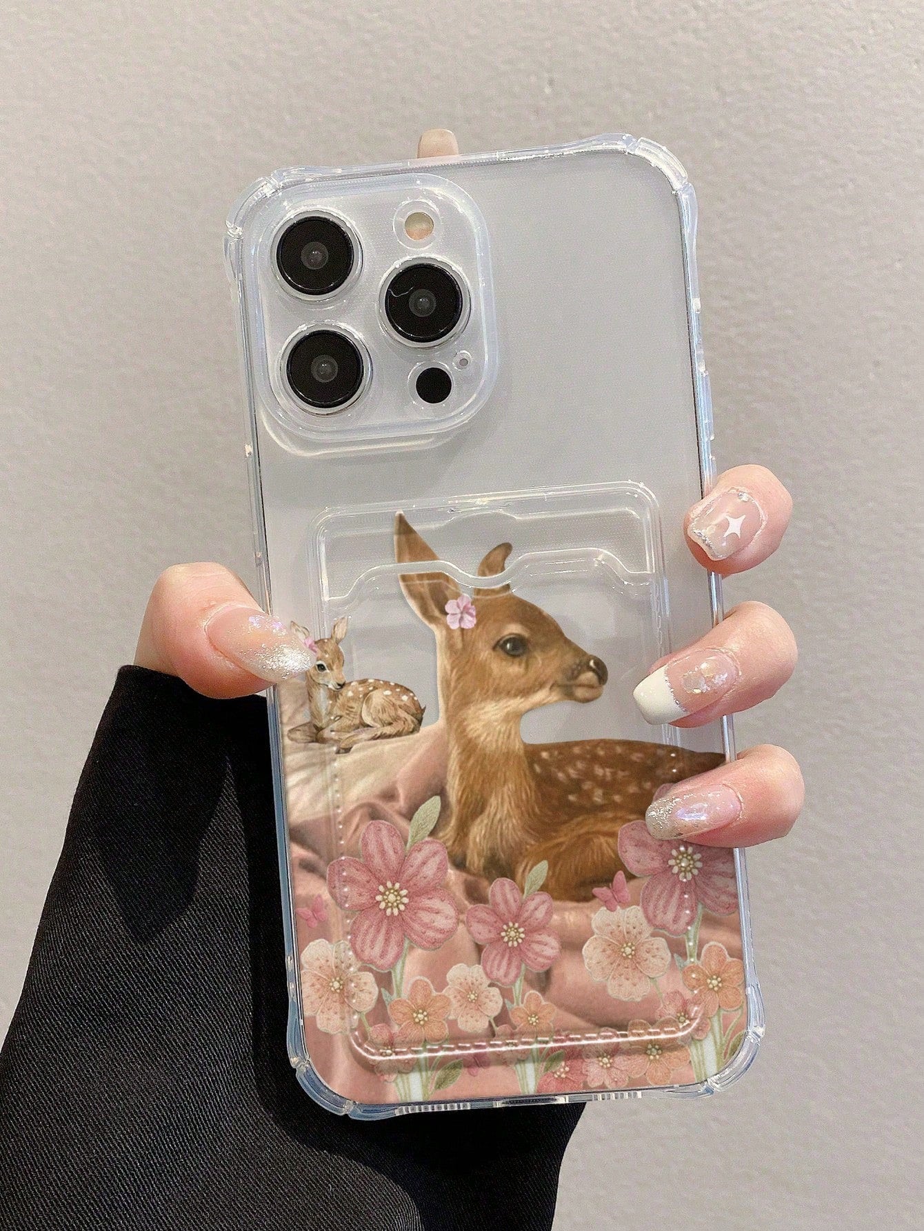 Deer Print Transparent Card Slot Phone Case