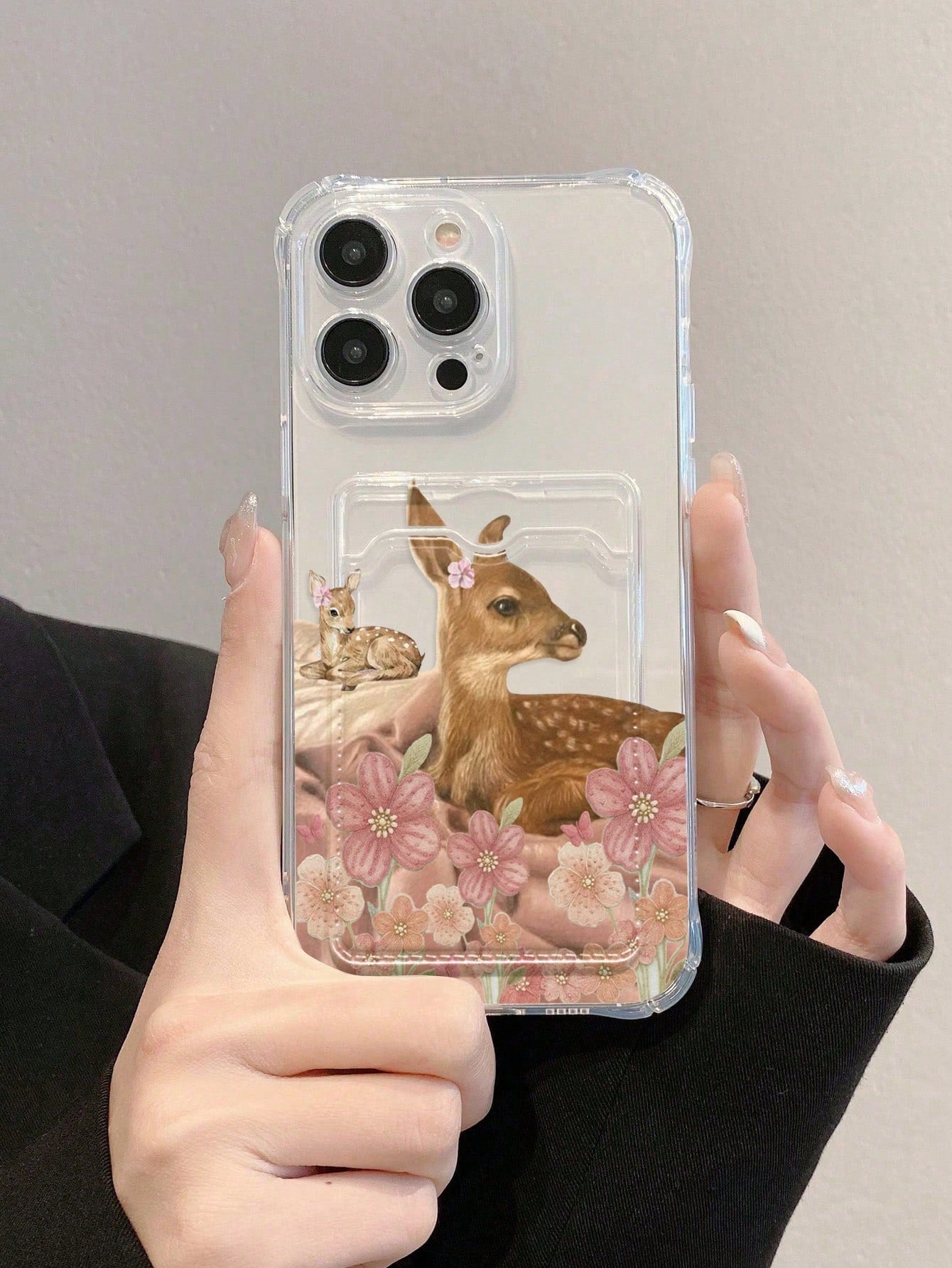 Deer Print Transparent Card Slot Phone Case