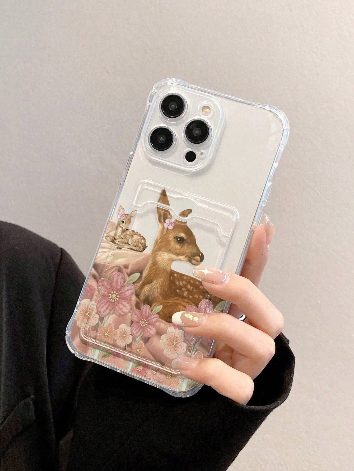 Deer Print Transparent Card Slot Phone Case