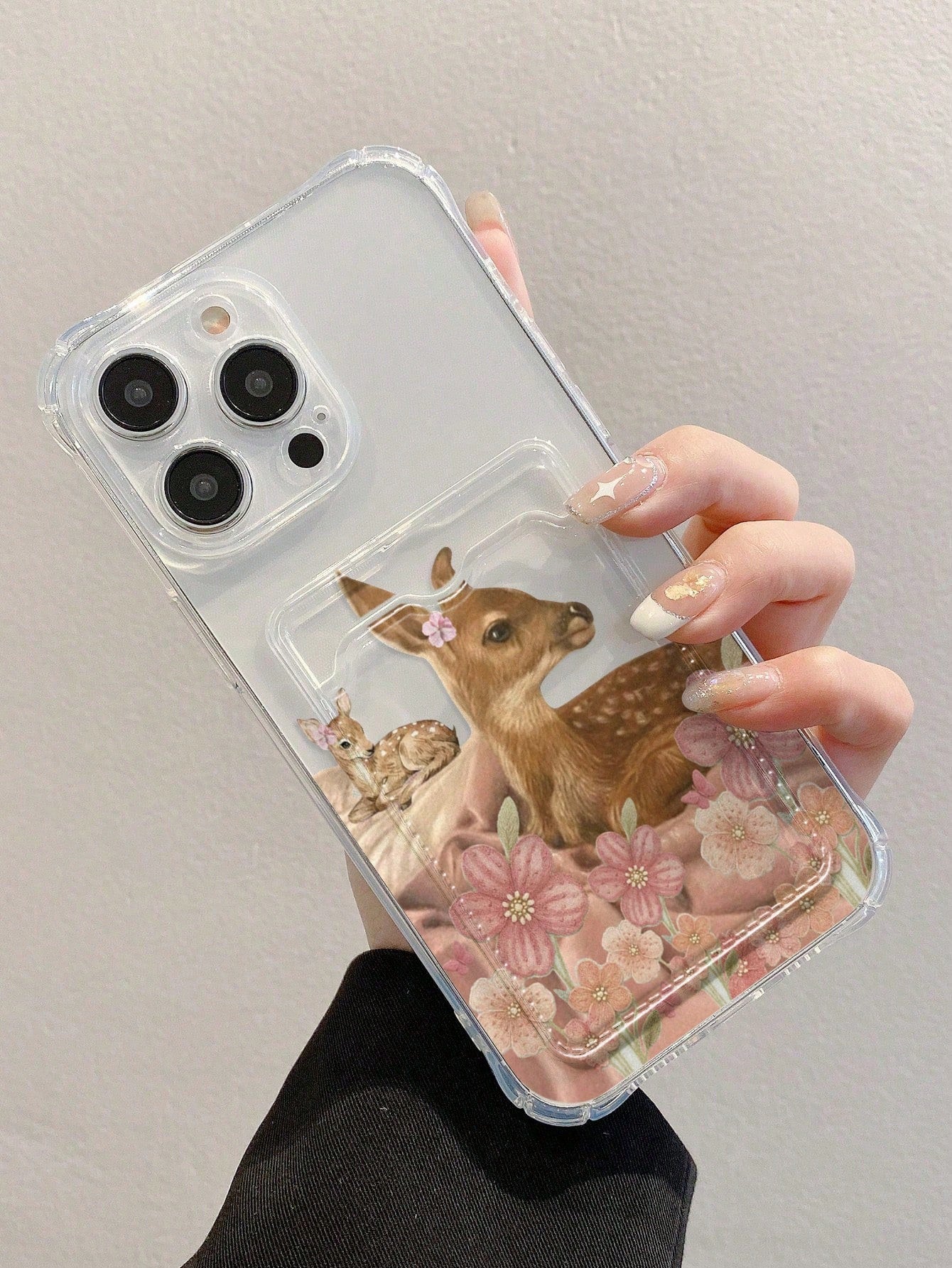 Deer Print Transparent Card Slot Phone Case