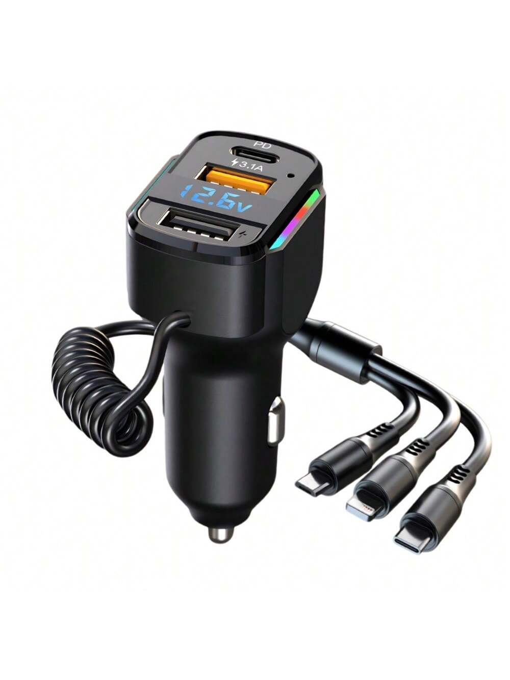 Diawicyar Multi-Port 2PD 2USB Car Charger Fast Charging PD USB A Car Phone Charger Car Type Adapter Voltage Display For Apple IPhone, IPad, Android Phone, Gifts For Family, Friends, Birthday, Winter