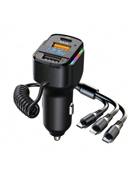 Diawicyar Multi-Port 2PD 2USB Car Charger Fast Charging PD USB A Car Phone Charger Car Type Adapter Voltage Display For Apple IPhone, IPad, Android Phone, Gifts For Family, Friends, Birthday, Winter
