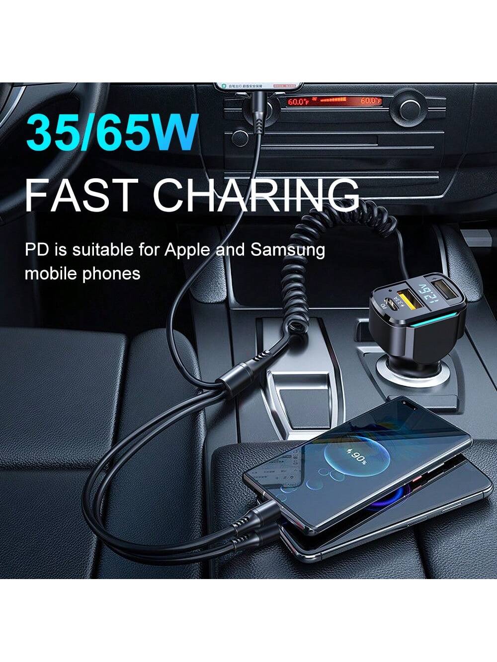 Diawicyar Multi-Port 2PD 2USB Car Charger Fast Charging PD USB A Car Phone Charger Car Type Adapter Voltage Display For Apple IPhone, IPad, Android Phone, Gifts For Family, Friends, Birthday, Winter