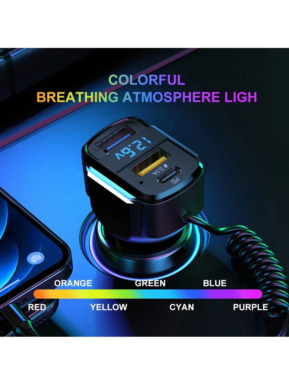 Diawicyar Multi-Port 2PD 2USB Car Charger Fast Charging PD USB A Car Phone Charger Car Type Adapter Voltage Display For Apple IPhone, IPad, Android Phone, Gifts For Family, Friends, Birthday, Winter