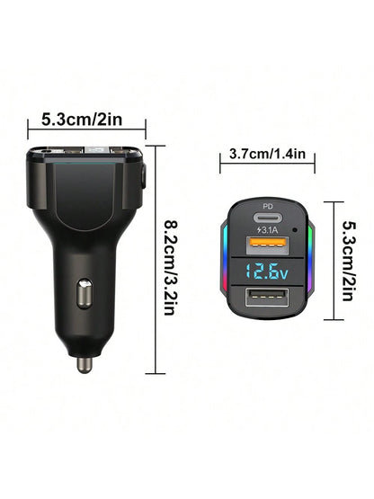 Diawicyar Multi-Port 2PD 2USB Car Charger Fast Charging PD USB A Car Phone Charger Car Type Adapter Voltage Display For Apple IPhone, IPad, Android Phone, Gifts For Family, Friends, Birthday, Winter