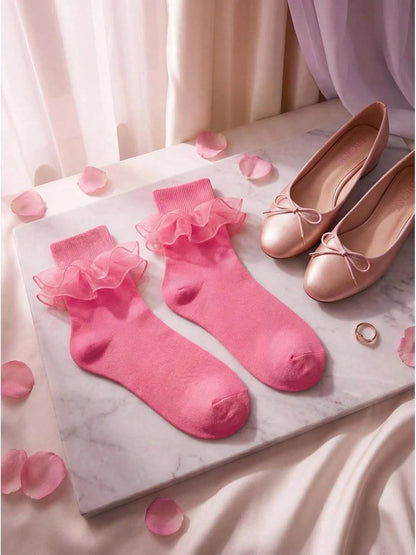 Dicry Women's Ruffle Lace Ankle Turn-Cuff Frilly Dress Socks