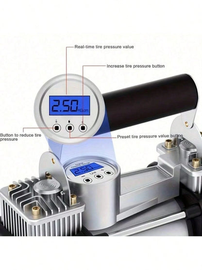 Digital Display Type Car Tire Inflation Pump, Tool Kit Equipped With Tire Repair Kit, Air Compressor, Auto Stop Function, With LED Light, 12V, 150 PSI, No Battery Required
