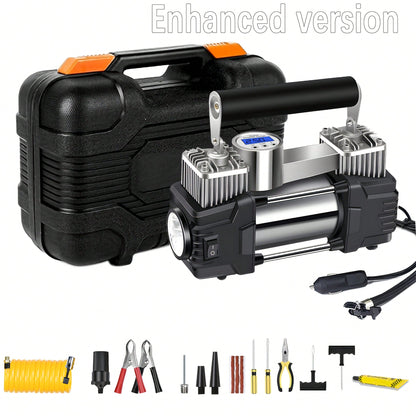 Digital Display Type Car Tire Inflation Pump, Tool Kit Equipped With Tire Repair Kit, Air Compressor, Auto Stop Function, With LED Light, 12V, 150 PSI, No Battery Required