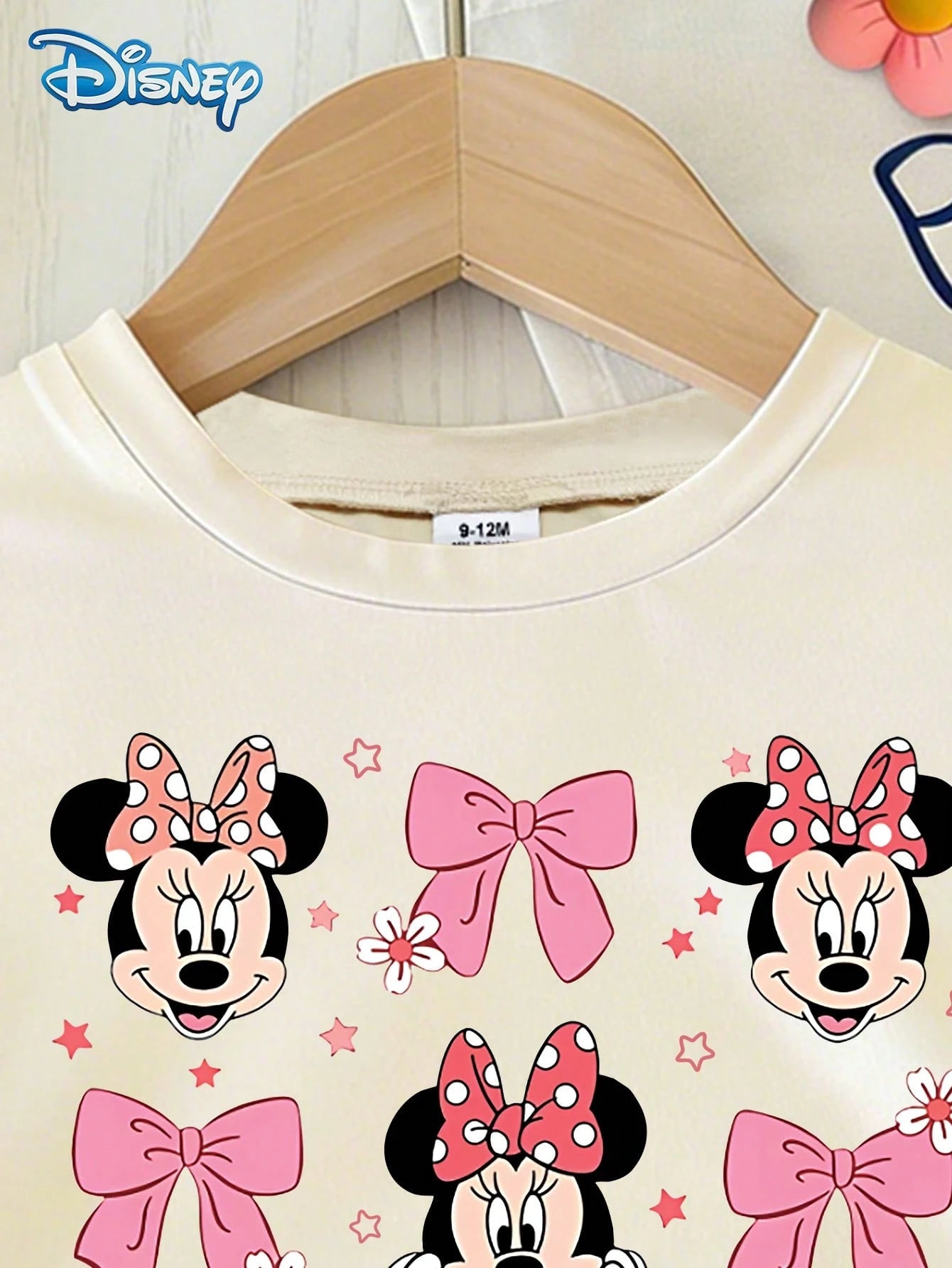 Disney Baby Girls' Minnie Mouse Bow Print Round Neck Short Sleeve T-Shirt + White Shorts Set Casual Outfit For Girls Under 3 Years Old Coquette Clothing