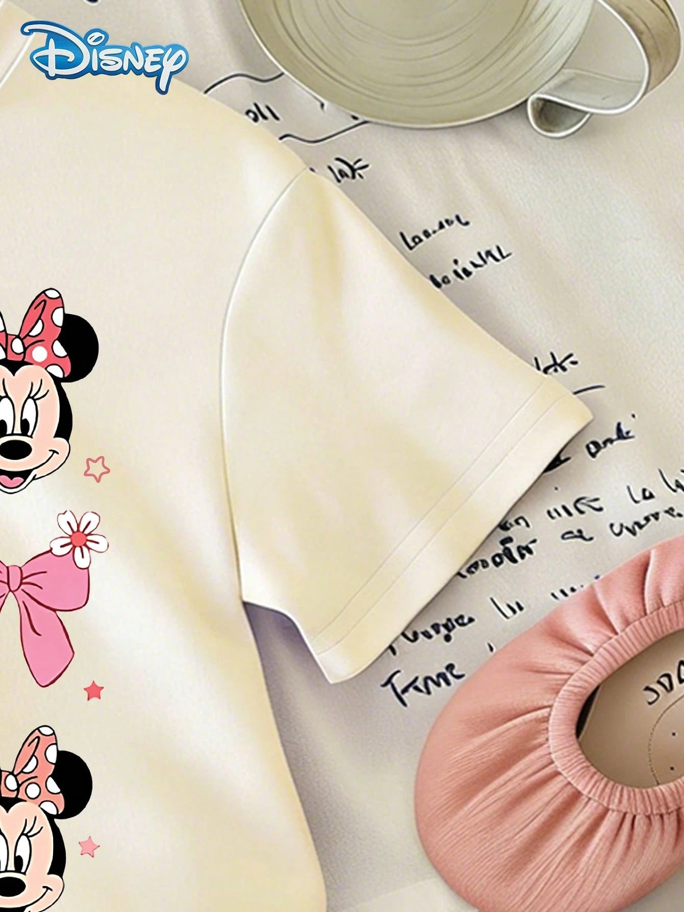 Disney Baby Girls' Minnie Mouse Bow Print Round Neck Short Sleeve T-Shirt + White Shorts Set Casual Outfit For Girls Under 3 Years Old Coquette Clothing