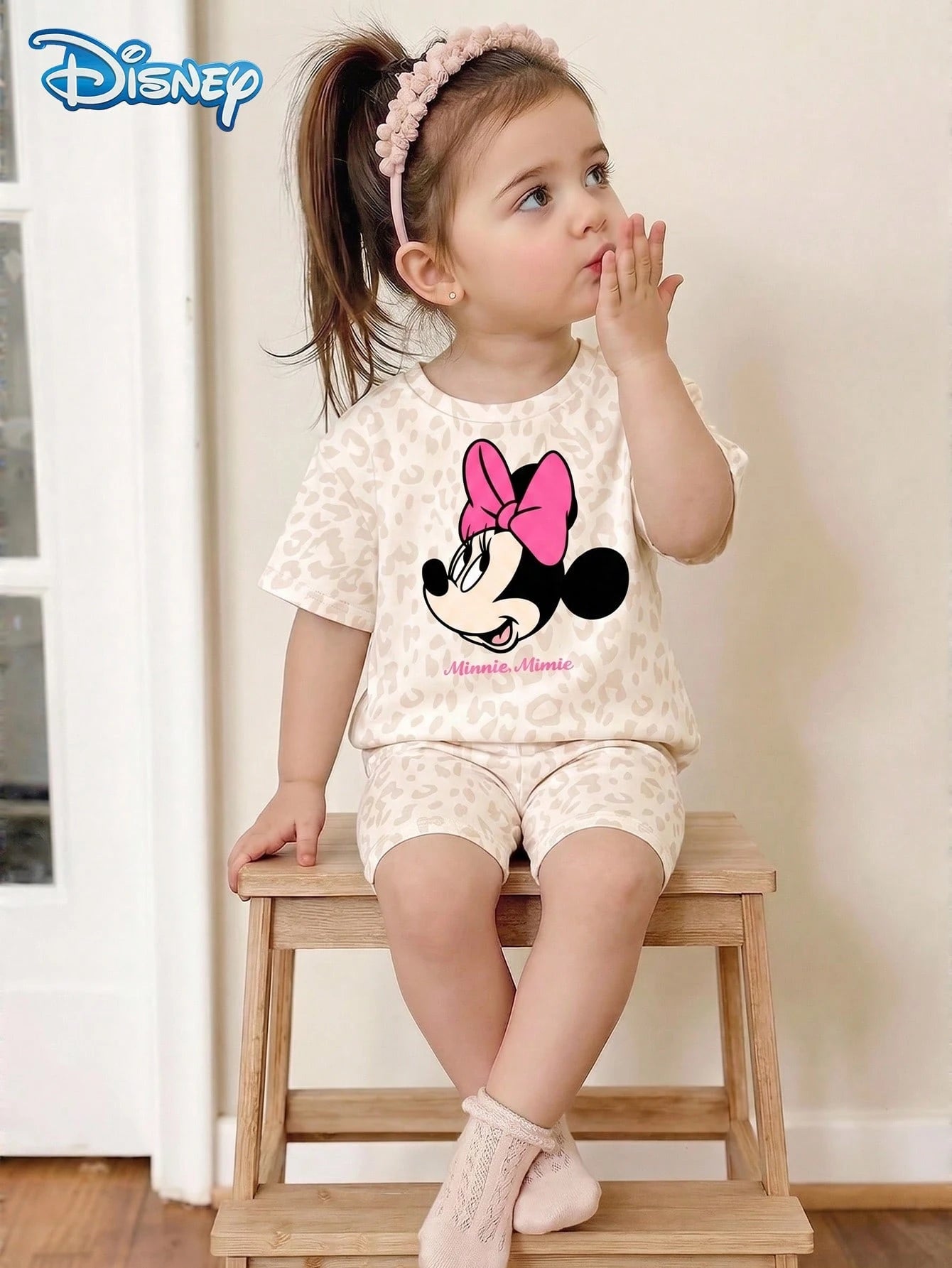 Disney Baby Girls' Minnie Mouse Print Short Sleeve T-Shirt And Leopard Print Shorts Set