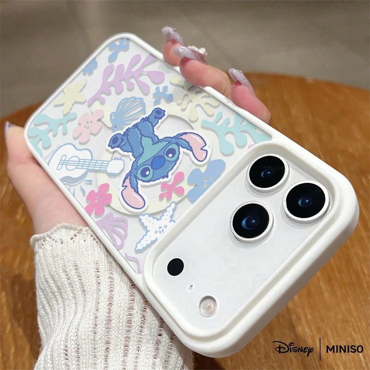 Disney Stitch Phone Case Coastal Pattern With Ukulele Design Soft & Cute Disney Accessory Transparent Magnetic Shockproof Case Suitable For Iphone 17 Pro Max/17 Pro/17 Air/17/16/15/14/13/12/11/X/XS Pr