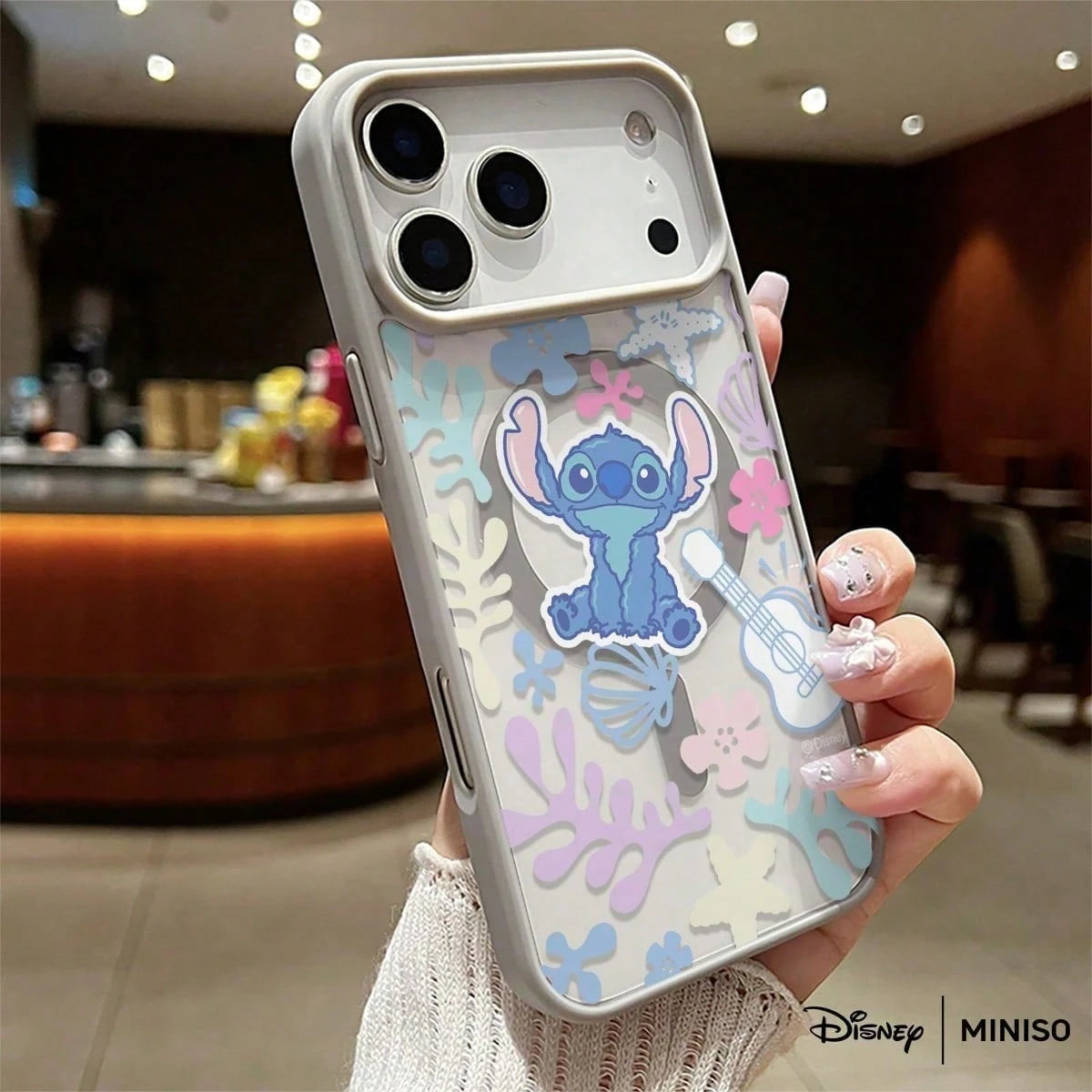 Disney Stitch Phone Case Coastal Pattern With Ukulele Design Soft & Cute Disney Accessory Transparent Magnetic Shockproof Case Suitable For Iphone 17 Pro Max/17 Pro/17 Air/17/16/15/14/13/12/11/X/XS Pr