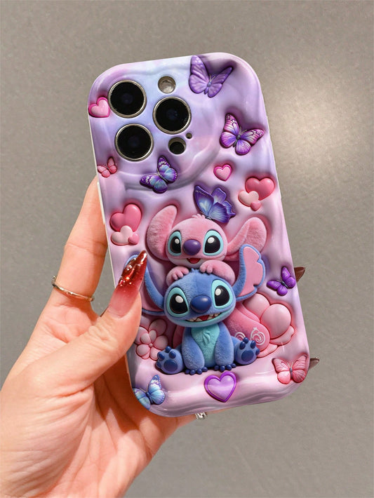 Disney This Stitch And Angel Phone Case Features A Cute And Playful Expression Design, A Simple And Stylish Appearance, And A Smooth Touch. It Uses A 2D Wave Pattern, Is Made Of Adorable And Eye-Catch