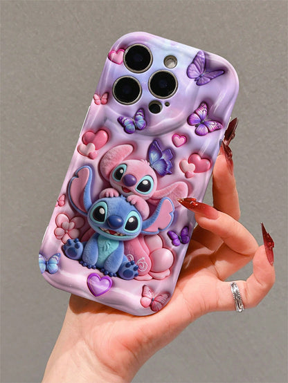 Disney This Stitch And Angel Phone Case Features A Cute And Playful Expression Design, A Simple And Stylish Appearance, And A Smooth Touch. It Uses A 2D Wave Pattern, Is Made Of Adorable And Eye-Catch
